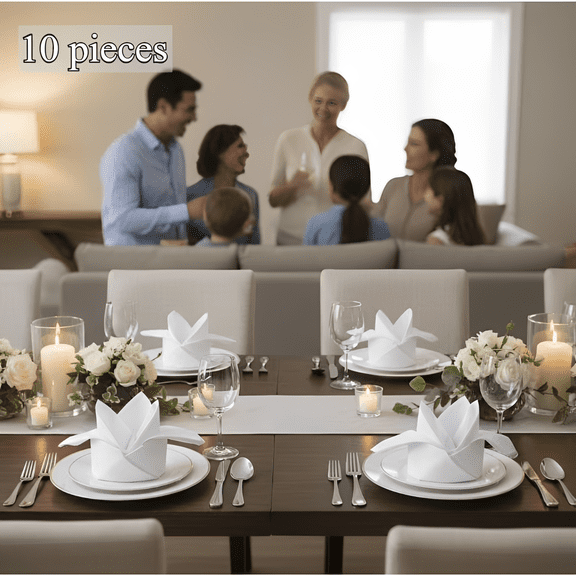 10-Pack White Satin Dinner Napkins (19x19") - Blend Absorbent Reusable Napkins for Table Flower Folding, Restaurant & Hotel