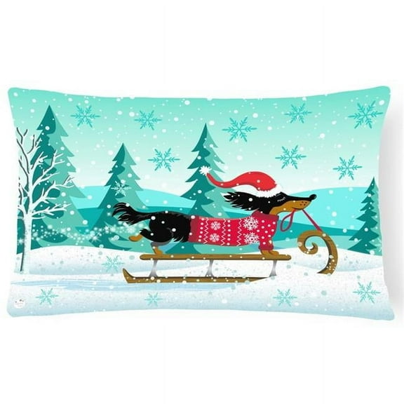 Merry Christmas Dachshund Canvas Fabric Decorative Pillow
