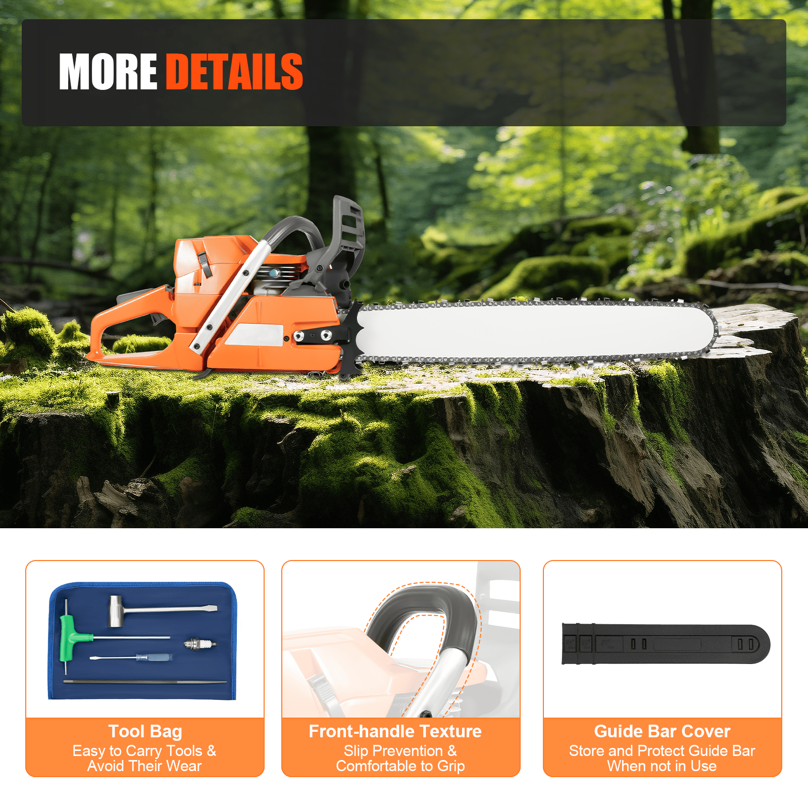 24 Inch Petrol Chainsaw, 72cc Gas Chainsaw with Alloy Guide Bar, Professional Gasoline Chain Saw for Cutting Wood, Logs, Branches
