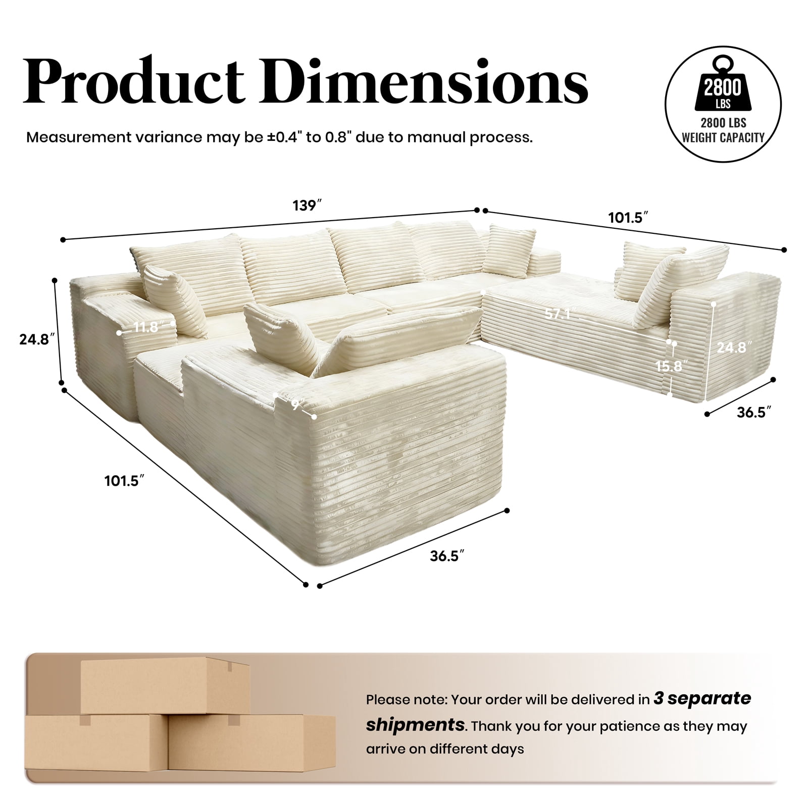 Kelyda 139'' U Shaped Sectional Couches, Modern Modular Boneless 8 Seater Large Foam Cloud Sofa Beige