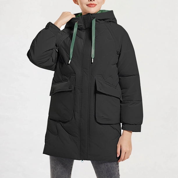 Abrigo y chaquetas informales con capucha de manga larga para mujer, color liso, con bolsillo, capucha y cordón, abrigo de moda abrigado, blusa de poliéster para mujer