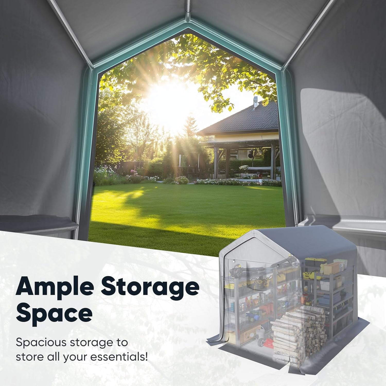 Quictent 6x8FT Carport Shelter with Roll-Up Mesh Windows & Reinforced Frame, Portable Garage Canopy for Motorcycle Storage, Silver Gray