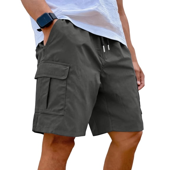 Gaukiv Athletic Shorts for Men Quick Dry 4 Pocket Cargo Shorts Drawstring Waist Sport Bottoms for Gym Running Dark Gray 2XL