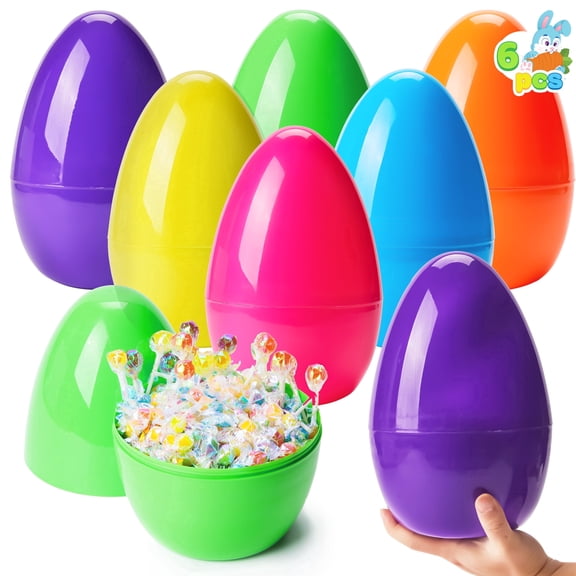 Joyfy 10" Large Easter Eggs, 6 Pack Plastic Easter Eggs, Solid Assorted Colors Empty Fillable Easter Eggs for Stuffed Treats, Party Favors, Easter Eggs Hunt, Classroom Prize Supplies Decoration