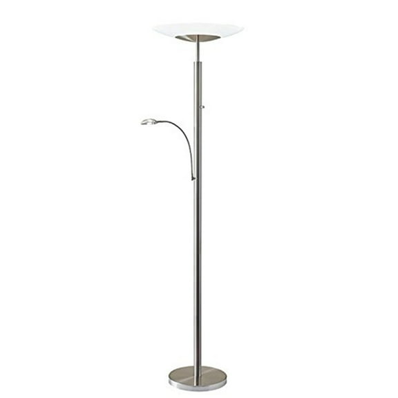 Adesso® Stellar LED Torchiere with Reading Light, 72"H, Frosted Shade/Brushed Steel Base