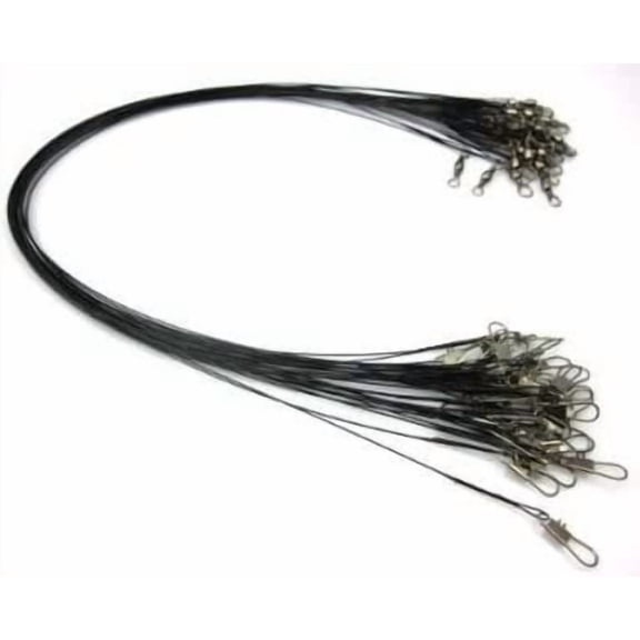24 X Stainless Steel Fishing Leaders Black with snap and Swivel 12" Long 35 LBS Test