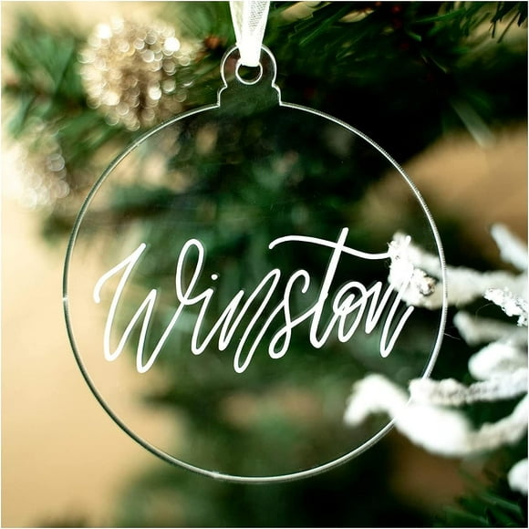 UNIQOOO Ornement de Noël Rond en Acrylique Transparent de 3 Pouces, 4 mm Extra Épais, Bricolage en Vrac Boule Circulaire Vierge en Forme d'Ampoule Décorations de Sapin de Noël, Étiquette de Nom de Bas, Étiquettes des Fêtes, Momento, Lot de 18