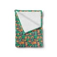 thumbnail image 2 of Retro Soft Flannel Fleece Blanket, Abstract Geometric Squares Motif with Summer Toned Contrast Lines Graphic, Cozy Plush for Indoor and Outdoor Use, 60" x 80", Orange Sea Green Grey, by Ambesonne, 2 of 5