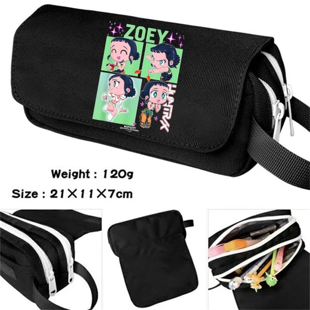 Kpo-p Demon Hun-ter Leather Flap Pencil Case,7.8" Cosmetic Bag, Zipper Organizer, Leather Flap Stationery Bag