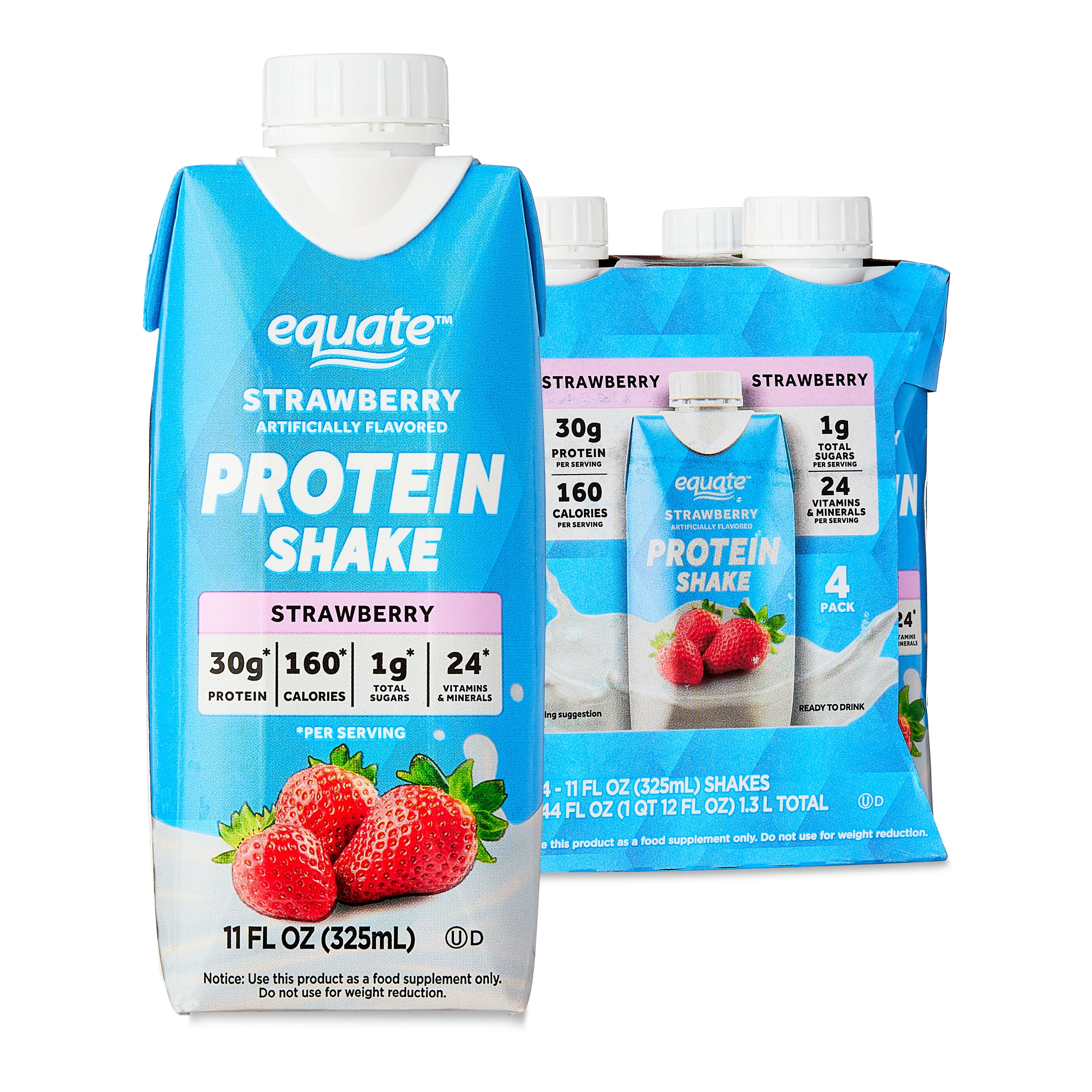 (6 pack) Equate High Performance Protein Shake, Strawberry, 11 fl oz, 4 Count