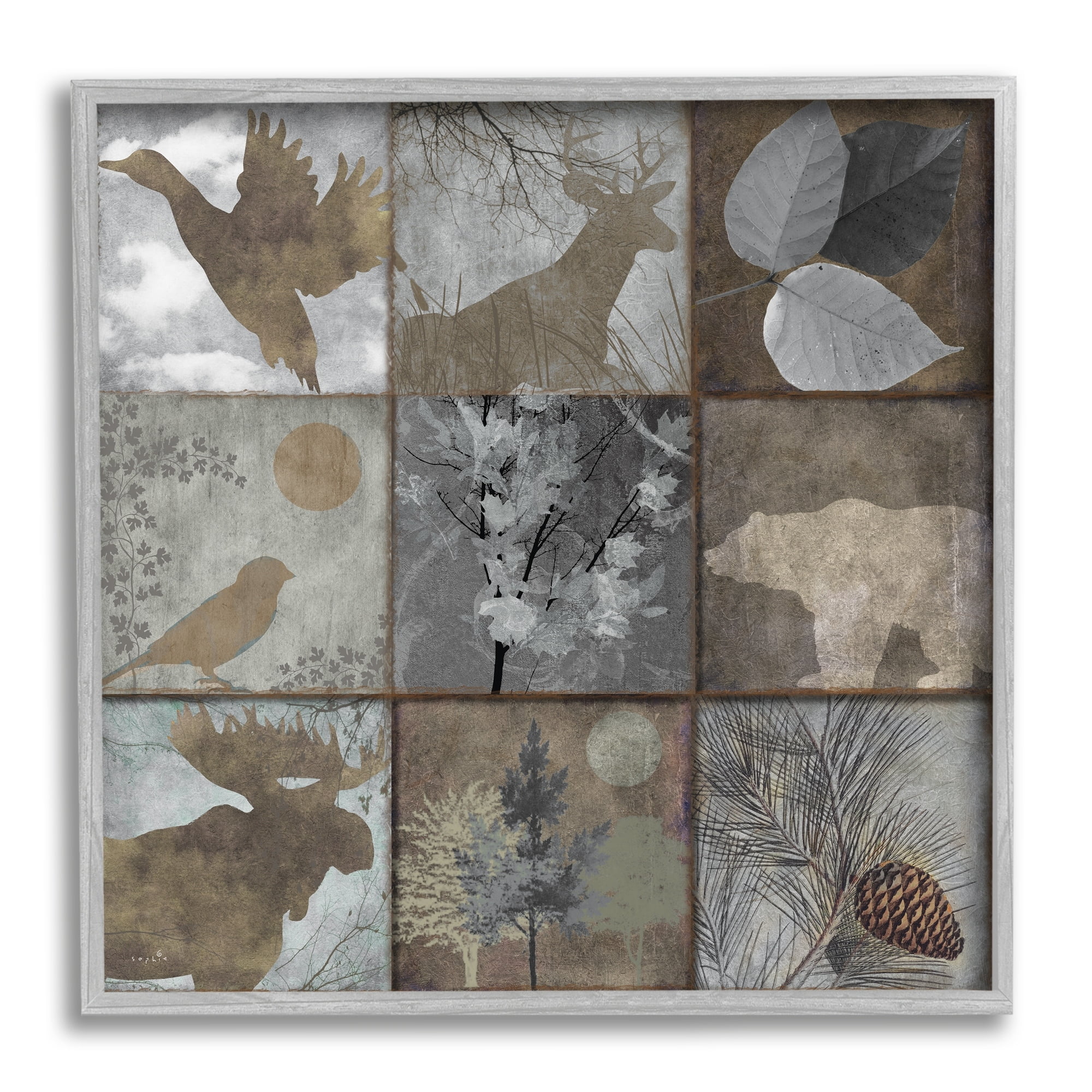 Stupell Industries Rustic Woodland Animal Square Collage Brown Grey Forest, 24 x 24, Design by Sophie 6