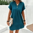 thumbnail image 4 of Womens Summer Casual Dresses Solid Color V Neck Short Sleeve Button Down Mini Shirt Dress Workwear, 4 of 9