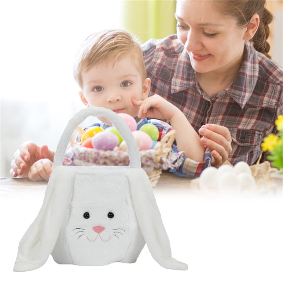 EclipseJewels Plush Easter Egg Bunny Bucket – Kids‘ Fluffy Candy Bag & Gift Bucket for Easter, Decorative Plush Easter Basket for Toddlers, Party Favors & Spring Festival Decor,White