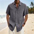 thumbnail image 5 of Gaukiv Men's Shirts V Neckline Short Sleeve Linen Tops Summer Casual Blouses Dark Gray S, 5 of 7
