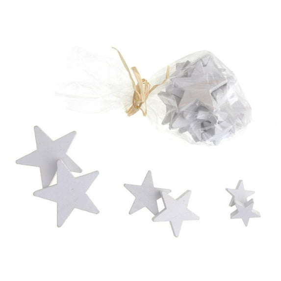 Christmas Star Wooden Cutouts, White, 3 Sizes, 30 Piece