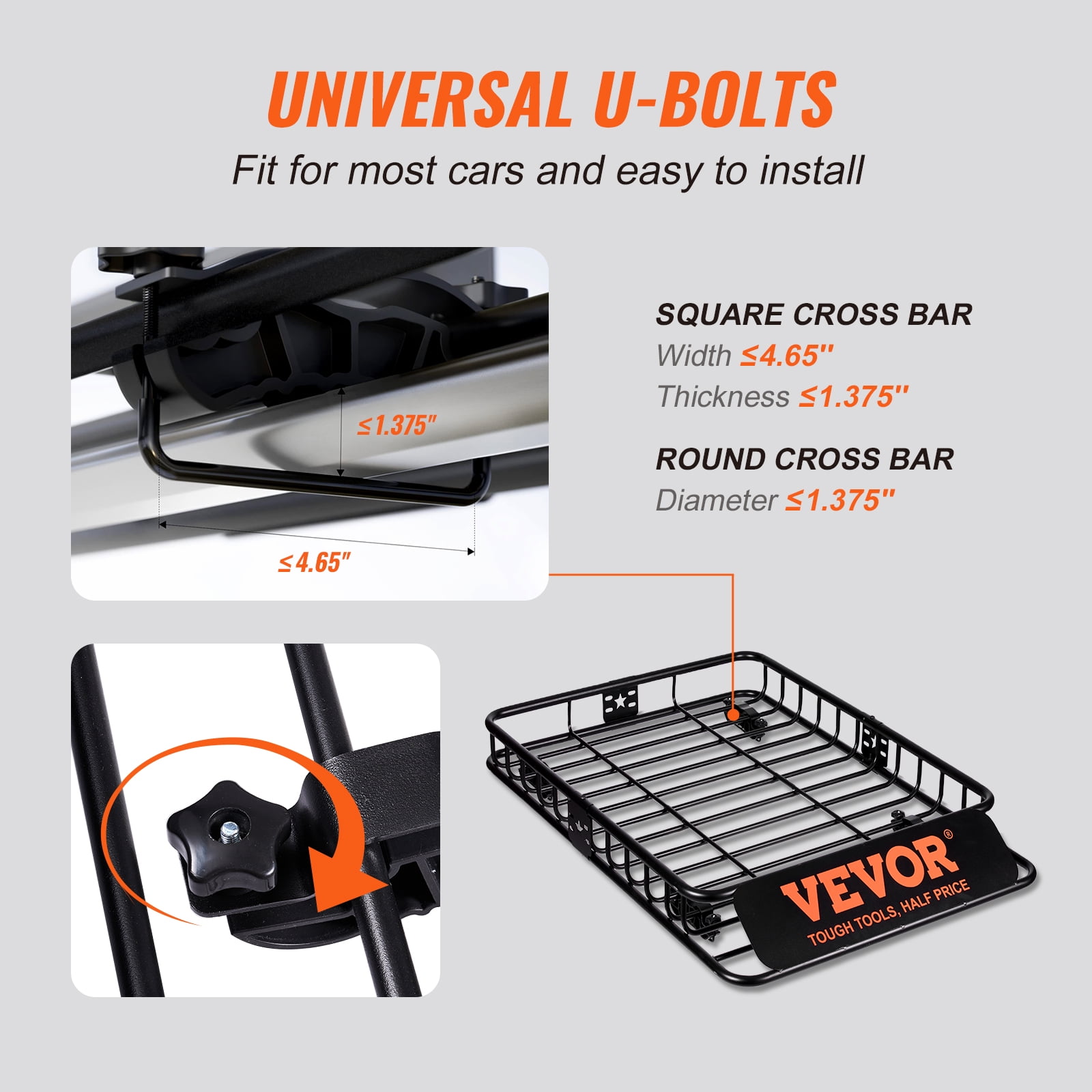VEVOR Roof Rack Cargo Basket, 51" x 36" x 5" Rooftop Cargo Carrier w/ 15 Cu Ft Waterproof Cargo Bag, 200 LBS Capacity Universal Rack Carrier for SUV, Truck