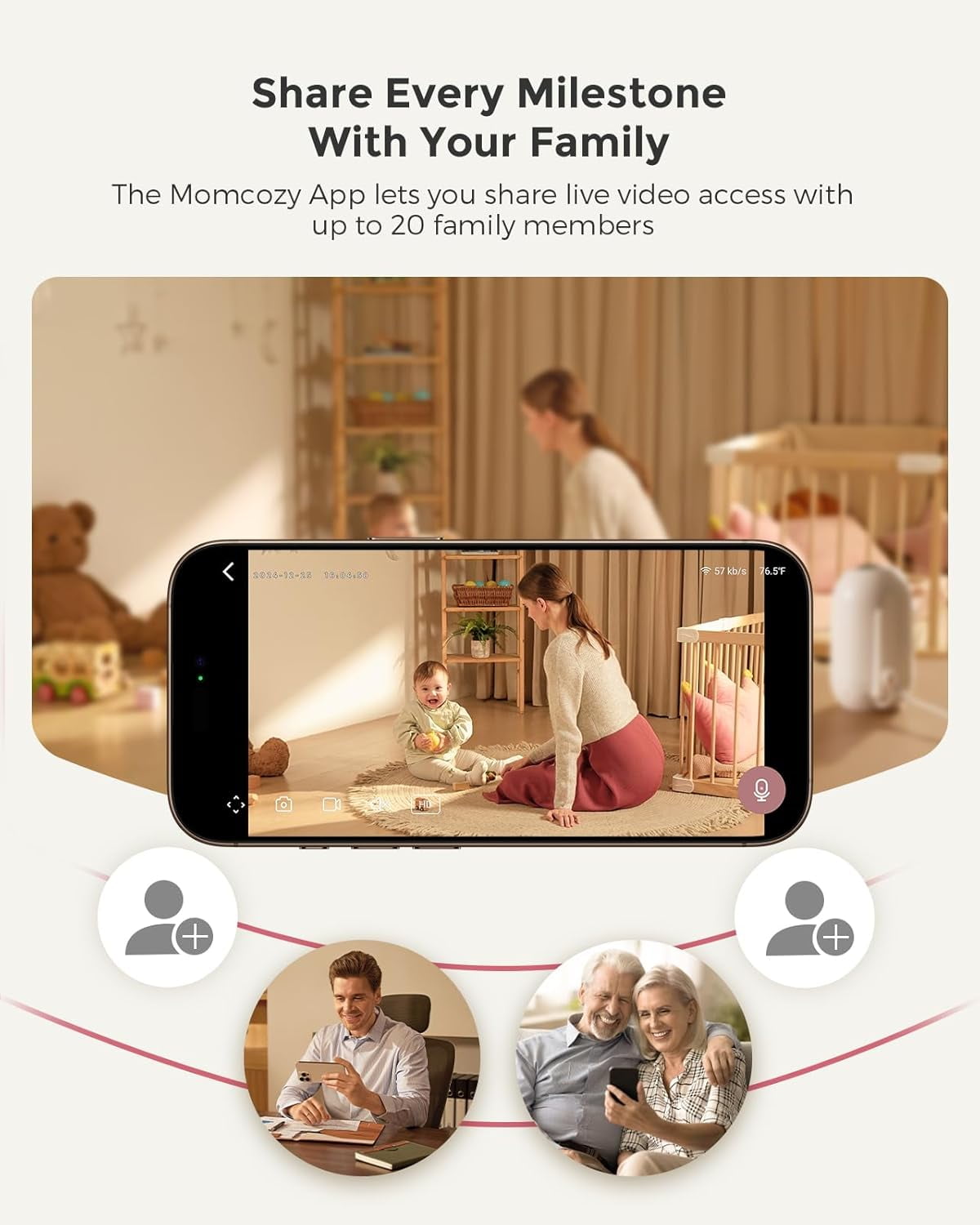 5" WiFi Baby Monitor with HD Camera, Two-Way Audio, 4X Zoom, Motion and Cry Detection, Safe Zone, Clear Night Vision, Photo and Video Recording