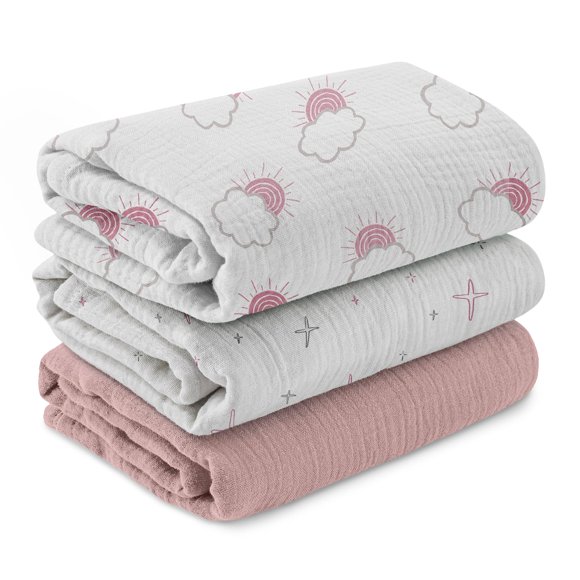 Mantas de muselina LYRICHOM BABY, paquete de 3, 96 x 102 cm, nubes y estrellas