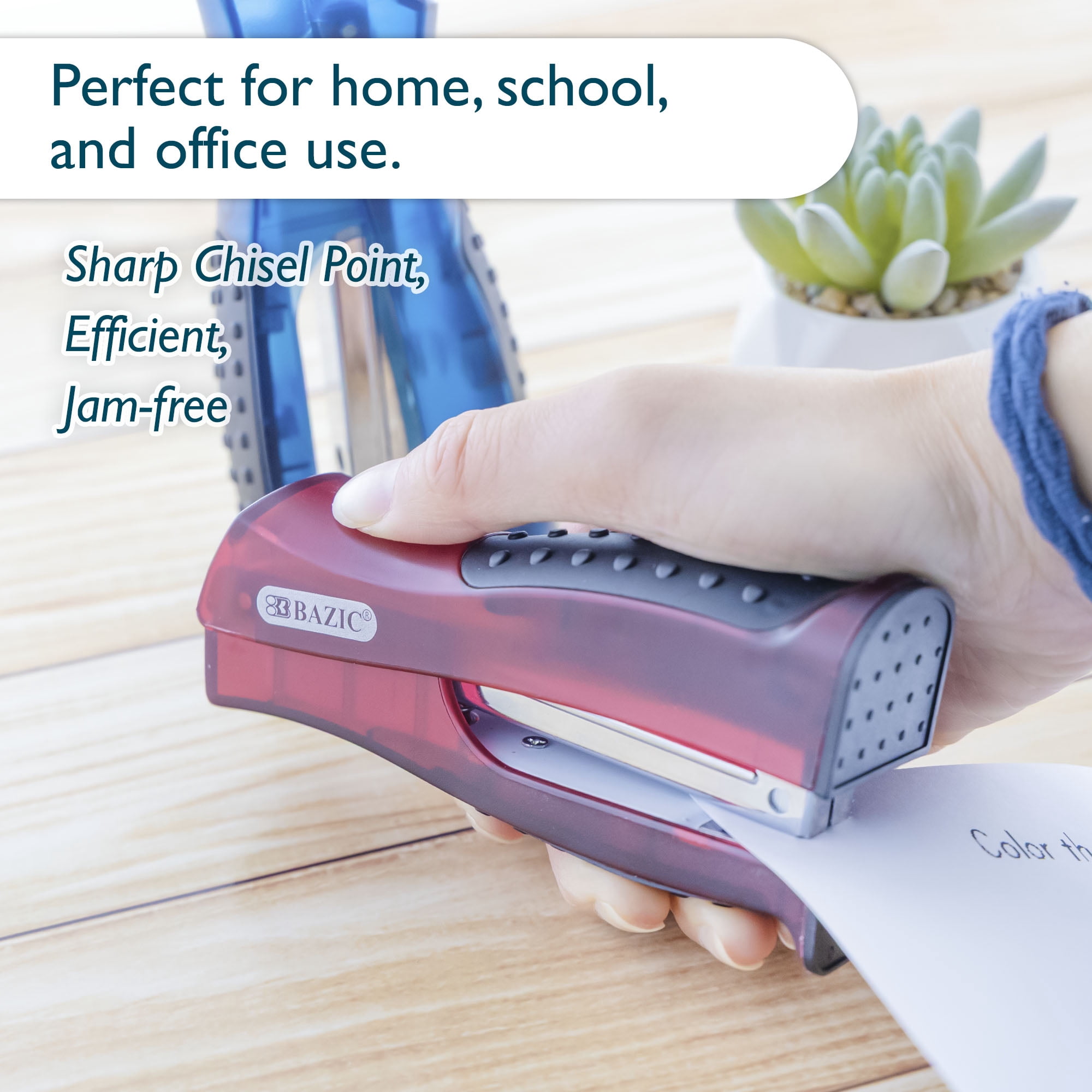 BAZIC Stand-Up Stapler w/500 Staples, Standard (26/6), Soft Grip, 12-Pack