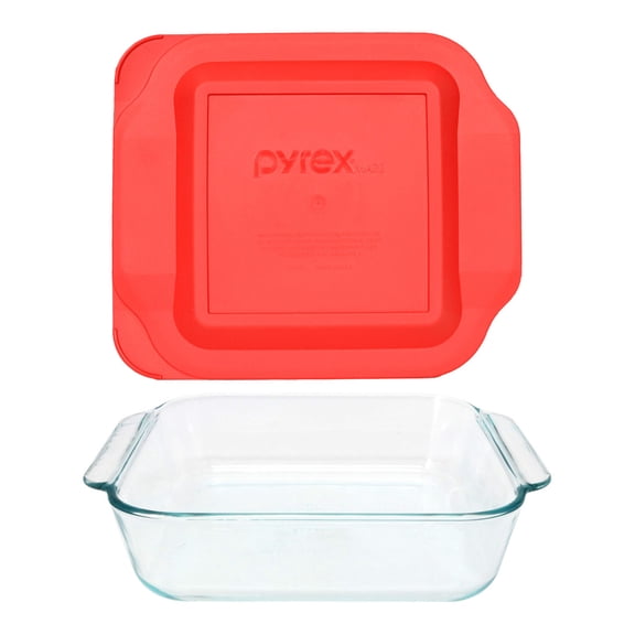 Pyrex 222 2-Qt Glass Baking Dish & 222-PC Red Lid