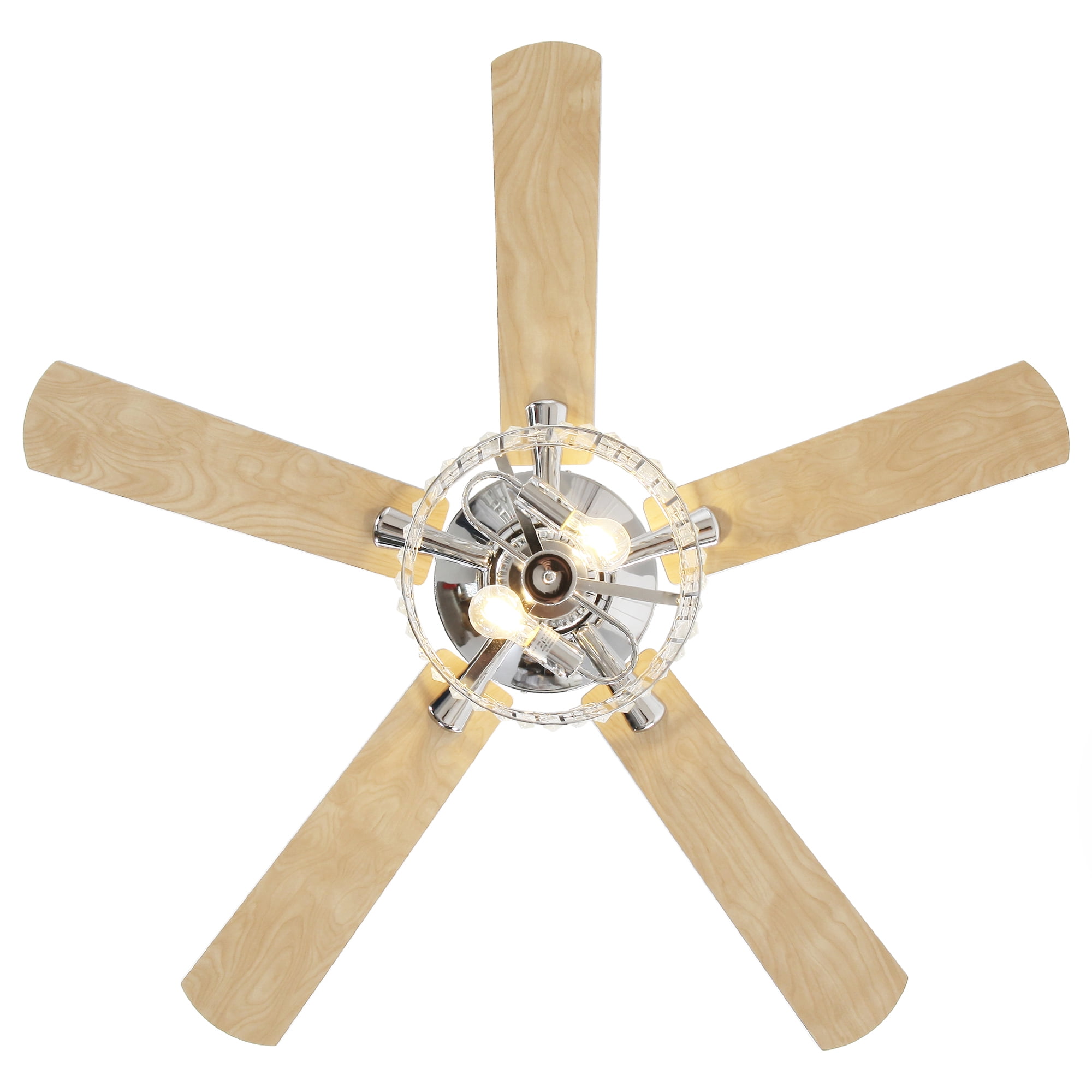 Parrot Uncle 52" Crystal Chandelier Ceiling Fan with Remote and Lights, Double-Sided Blades Fandelier, Chrome