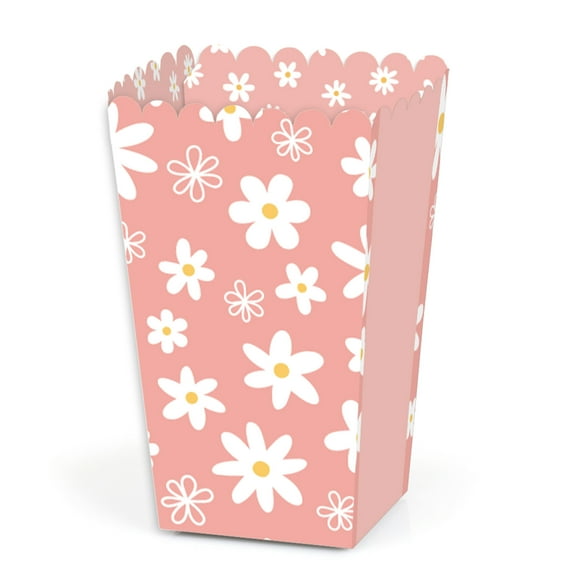 Big Dot of Happiness Pink Daisy Flowers - Floral Party Favor Popcorn Treat Boxes - Set of 12