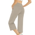 thumbnail image 4 of Inglocry Women's Yoga Capris Legging Pants Lightweight Business Casual Work Pants Stretch Petite Golf Slacks Crop Pant Beige S, 4 of 6