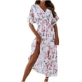 thumbnail image 2 of SMihono Robe Maxi Bohème d'Été pour Femmes Grande Taille Robe de Mode pour Femmes Manches Courtes Col en V Imprimé Fleurs Robe Longue de Plage Décontractée Robe de Plage Robe d'Été, 2 of 9