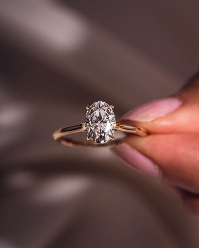 SOLITAIRE JEWELS 3.1CT Oval Cut Moissanite Diamond Hidden Halo Engagement Ring, Anniversary Ring For Women, 10k Yellow Gold Solitaire Ring