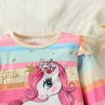 thumbnail image 5 of Emy Dola 1-7 Years Toddler Baby Girls Ruffled Long Sleeve 2 Pieces Sweatshirt Outfits Kids Rainbow Stripes Unicorn Sweatshirt Tops and Pants Set, 5 of 10