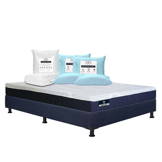 Colchón Matrimonial Therapy Spring Air + Box + 2 Almohadas Trinity + Protector de Colchón Trinity