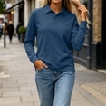 thumbnail image 5 of Women's Polo Shirts Long Sleeve Golf Shirt Lightweight Tennis Shirts Casual Fitted Basic office Blouses Work Shirts Spring Fall Shirt Navy, 5 of 7