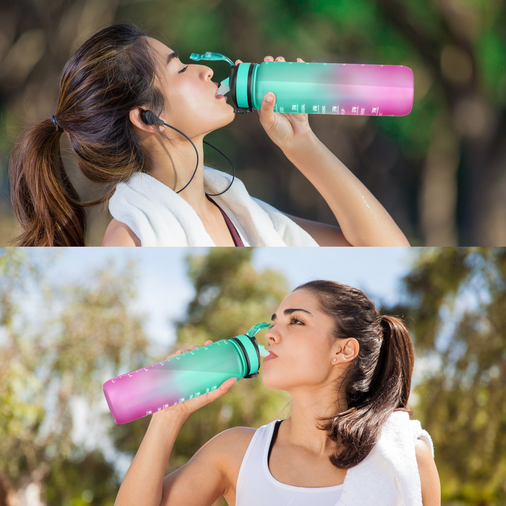 Unbreakable 3 in 1 Water Bottle with Motivational Time Marker, Leakproof  Durable BPA Free Non-Toxic