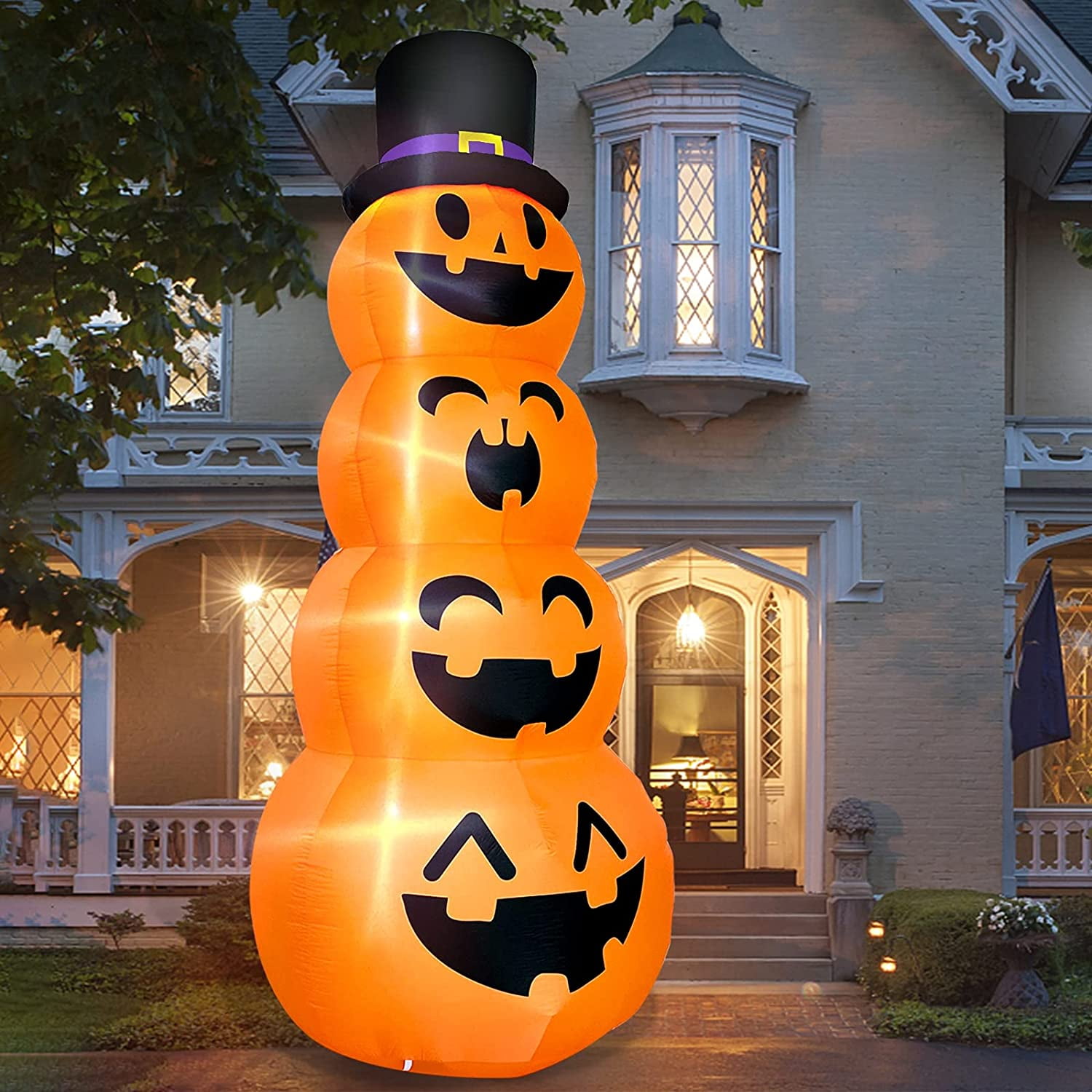 Ottoy 12 Foot Giant Halloween Inflatables Stacked Pumpkins with Witch