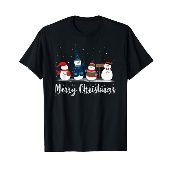 Merry Christmas Snowman Christmas Holiday Shirt Men Women T-Shirt Black Tee