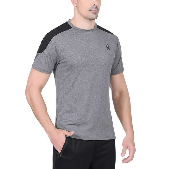 Spyder Men's Active Short Sleeve Tee Moisture Wicking 4 Way Stretch T-Shirt-Gray / L