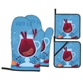 thumbnail image 1 of YFYANG Oven Mitts and Pot Holders Sets 4 Pieces, Non-Slip Heat Resistant Cartoon Watercolor Red Drinks Kitchen Glove Pot Mat for Cooking and Baking, 1 of 8