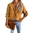 thumbnail image 3 of DYMADE Women Roll Tab Sleeve Solid Color Button Lapel Blouse, 3 of 4