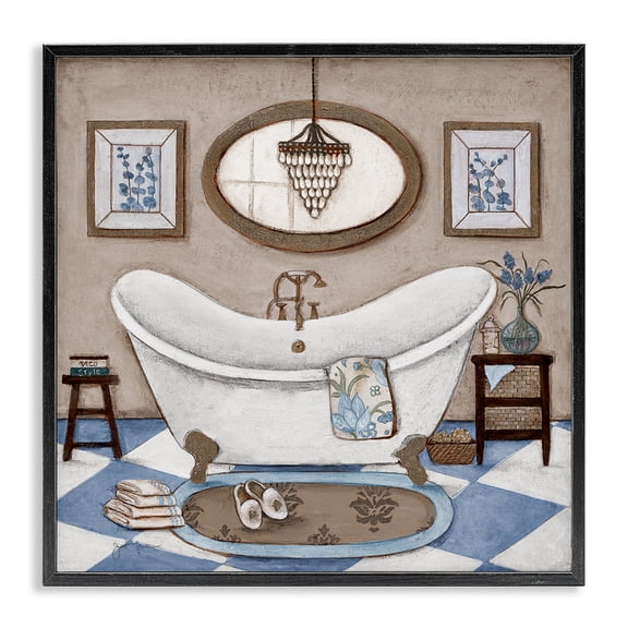 Stupell Industries Checkered Relaxing Bathtub Black Framed Giclee Art, design by Janet Tava