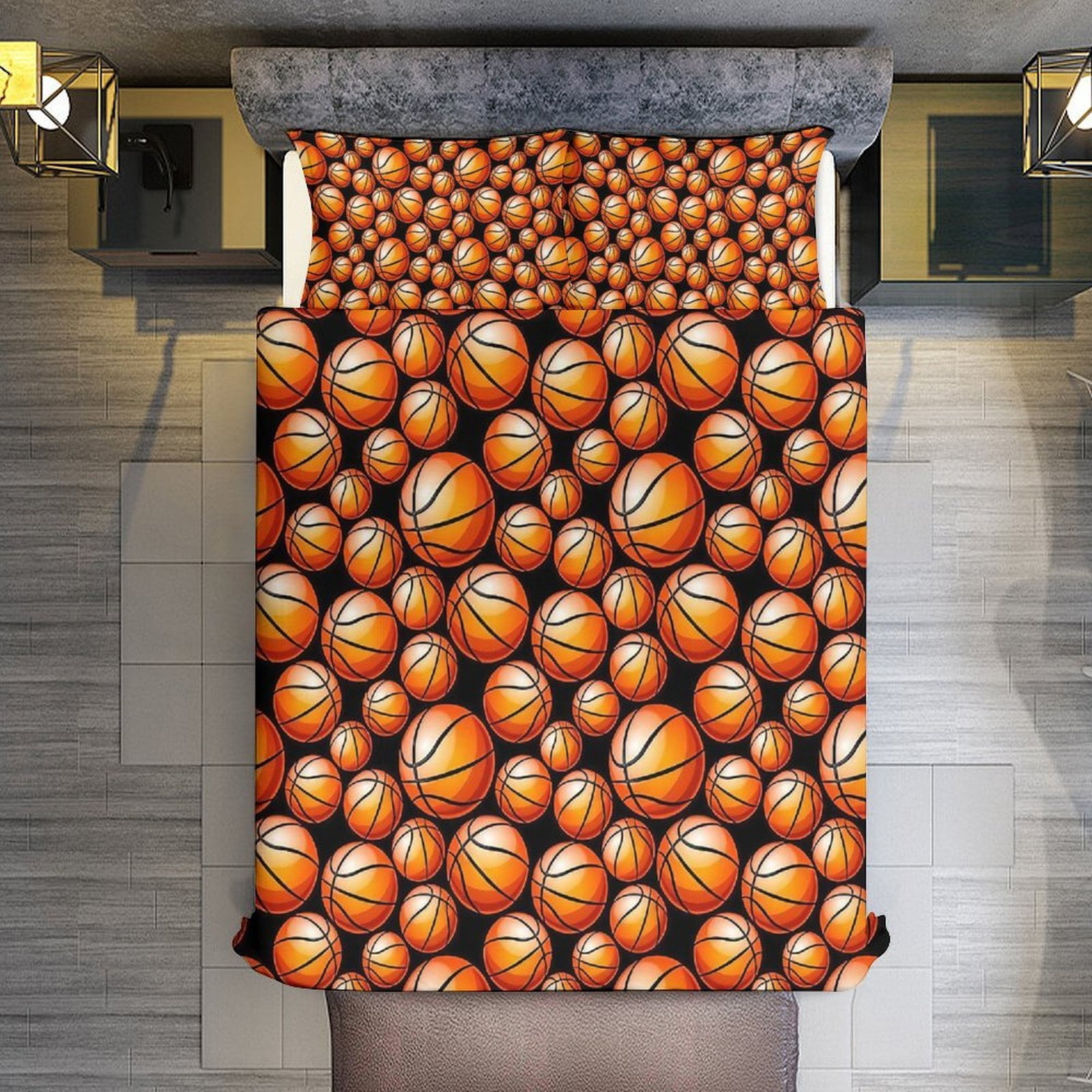 Basketball Set Duvet Cover Themed Multicolor Polyester Bedding Set Duvet Cover for Queen Size