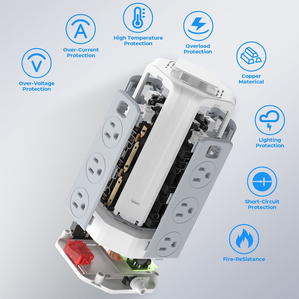 Surge Protector Power Strip Tower with 12 Outlets 4 USB Ports, 10ft Cord Electric Charging Station, White