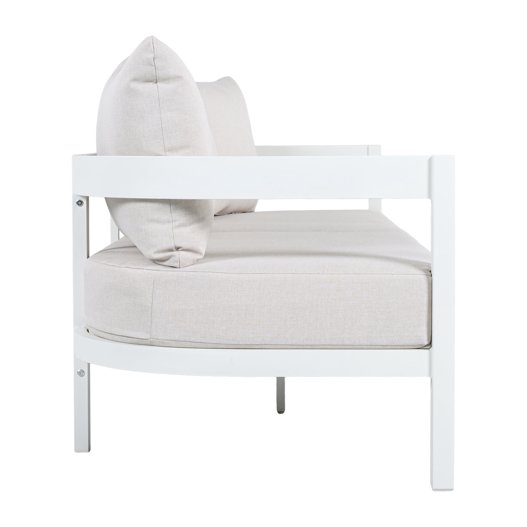 Christopher Knight Home Outdoor Aluminum 3-Seater Patio Sofa with Cushions, White + Beige
