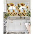 thumbnail image 5 of Sunflower Bee Kitchen Curtains Swag Valance and Tier Curtains Set 24 Inch Length, Blue Striped Spring Farm Botanical Art Rod Pocket Drape Panels Pair Swag Curtain for Bathroom/Cafe/Window, 5 of 6