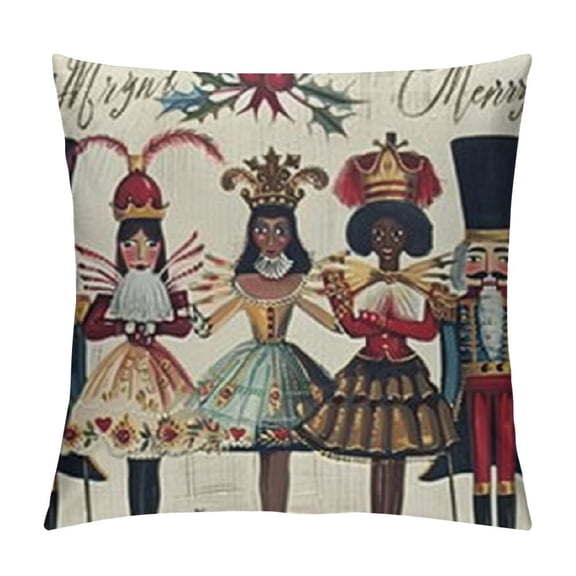 Merry Christmas Nutcracker Throw Pillow Cover, Winter Holiday Party Cushion Case Decoration for Sofa Couch