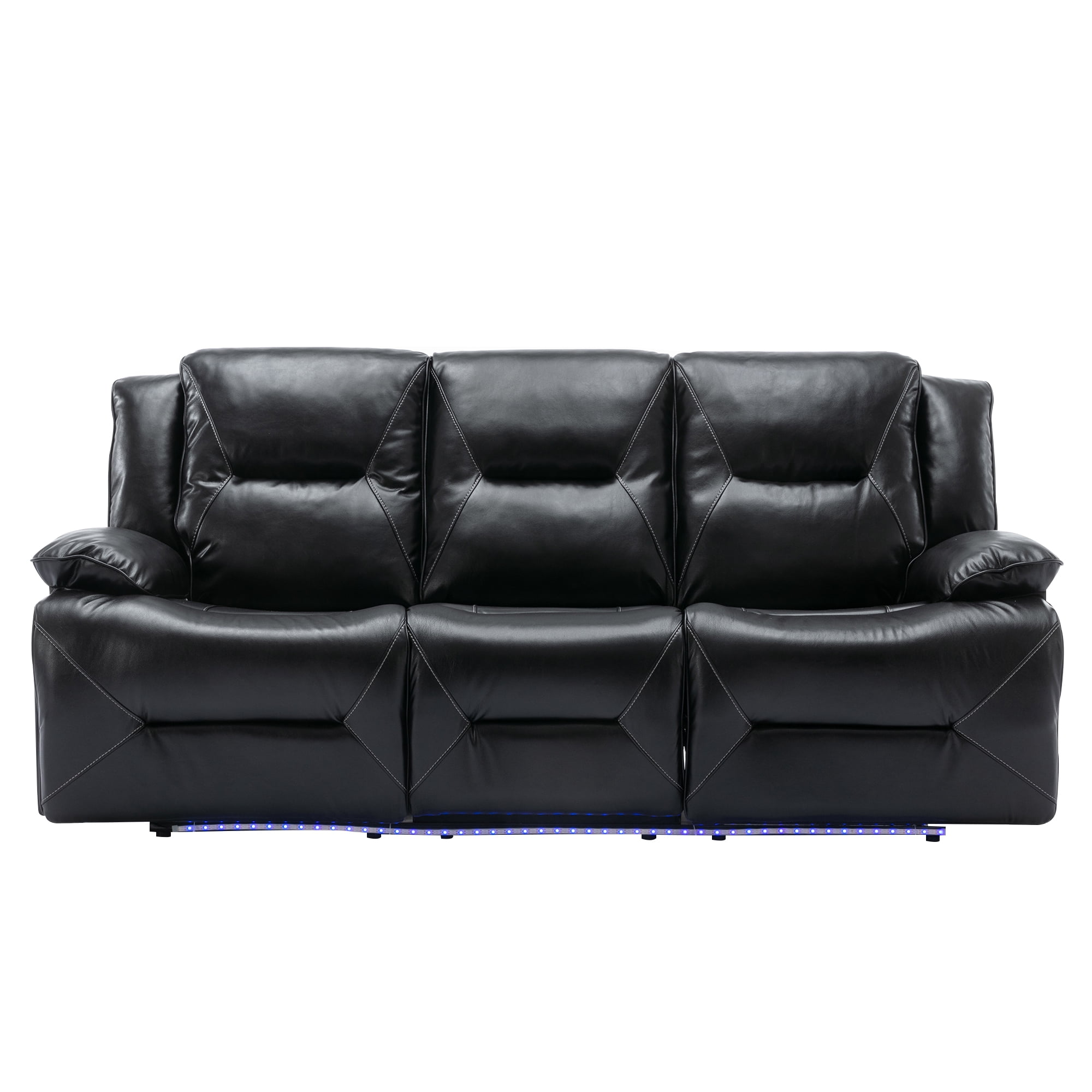 Euroco 3 Seater Home Theater Recliner Manual Recliner Chair with a LED Light Strip Two Built-in Cup Holders for Living Room,Bedroom, Black