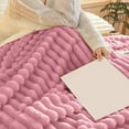thumbnail image 4 of Soft Blanket Fuzzy Blanket Super Soft Fleece Throw Blanket Twin, Fuzzy Plush Flannel Throw, Warm Cozy Ribbed Microfiber Blanket for Sofa Couch Bed, Lightweight Striped Blanket, 40" x 60" Pink, 4 of 6
