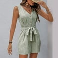 thumbnail image 4 of aidice Dressy Jumpsuits for Women Summer Casual V Neck Button up Sleeveless Belt Striped Office Rompers, 4 of 6