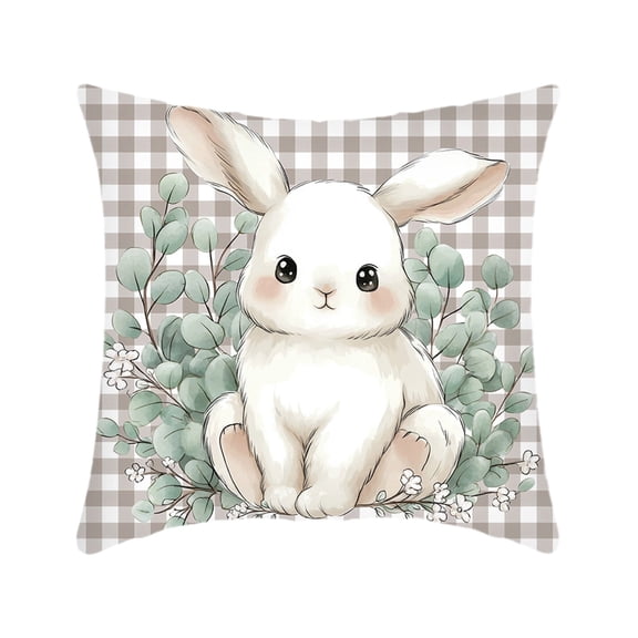 Happy Easter Buffalo Plaid Rabbit Throw Pillow Cover,Eucalyptus Leaves Hello Spring Cushion Case Decoration for Sofa Couch