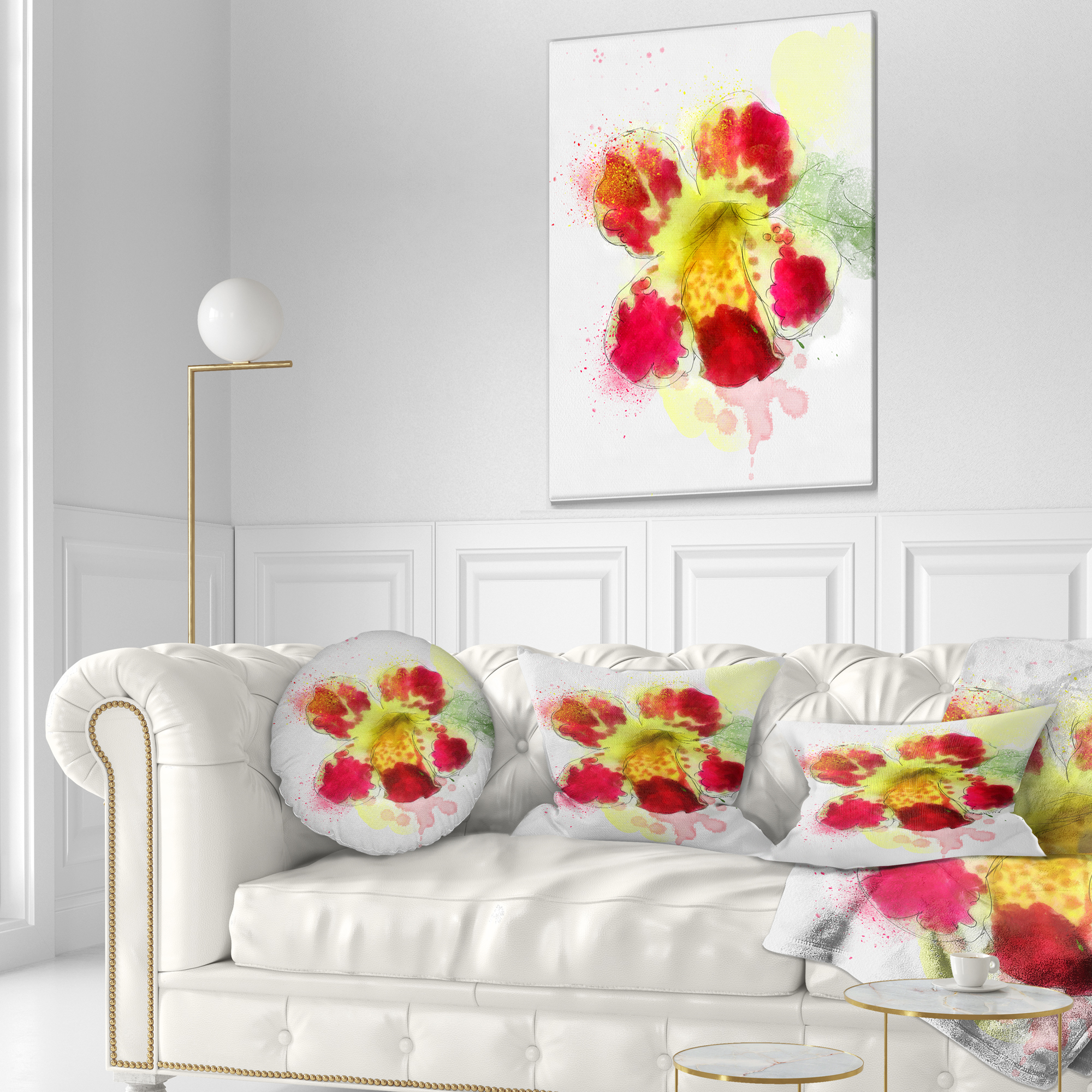 Designart Flower Watercolor with Color Splashes - Floral Throw Pillow - 12x20