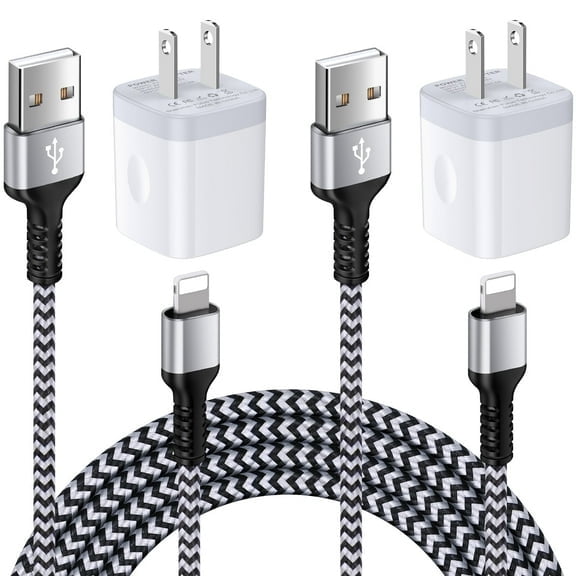 Compatible for iPhone Charger Block, 2 Pack USB Charging Block with Charging Cable 10FT, USB Wall Charger Adapter USB Brick Cube Power Base Fast Charger Station Compatible for iPhone, White
